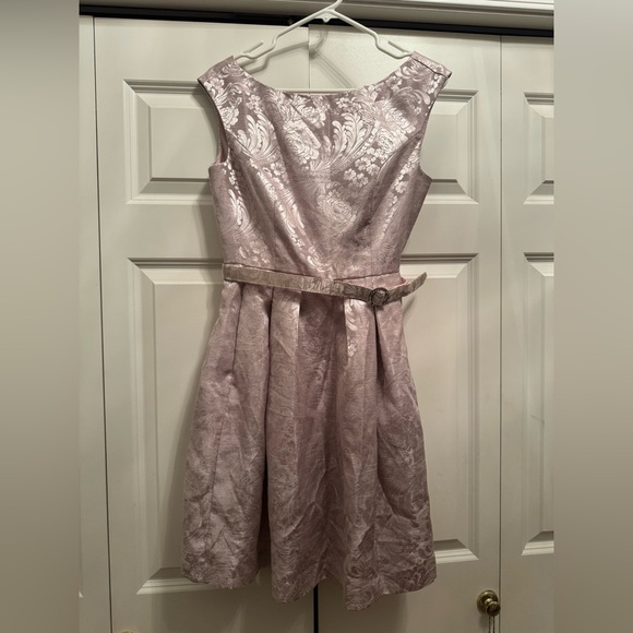 Eliza J Sleeveless Pleated 1960s Belted Dress Pockets Pink Floral Brocade 6 - Picture 1 of 9